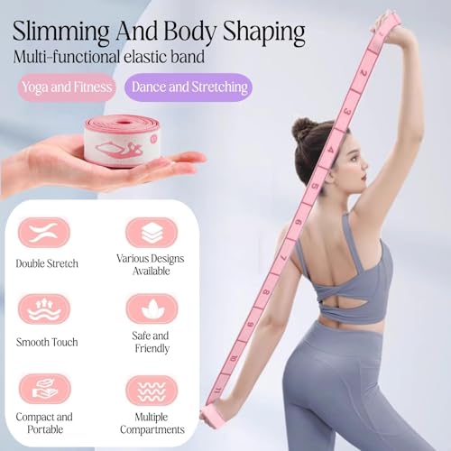 Multi-Loop Stretch Band - Yoga, Pilates, Ballet, and Physical Therapy Stretching Strap for Flexibility, Leg Stretching, and Exercise - Durable Stretching Equipment - color: Light Pink - 12 Loops