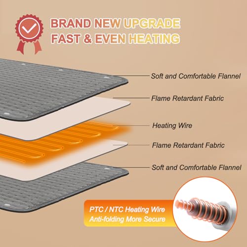 Heating Pad, Electric Heating Pad 24"X12" for Back Neck Shoulder Belly Heating Technology, Ultra-Soft Moist & Dry Therapy Heat Pad with 10 Temperature Settings 3 Timer, Automatic Switch-Off, Grey - color: 24"x12" Gray