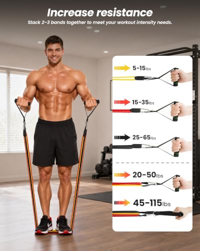 Resistance Bands Set,Exercise Bands with Handles&Door Anchor - color: 6pack(Yellow+red+Black+Purple+Green+Blue)