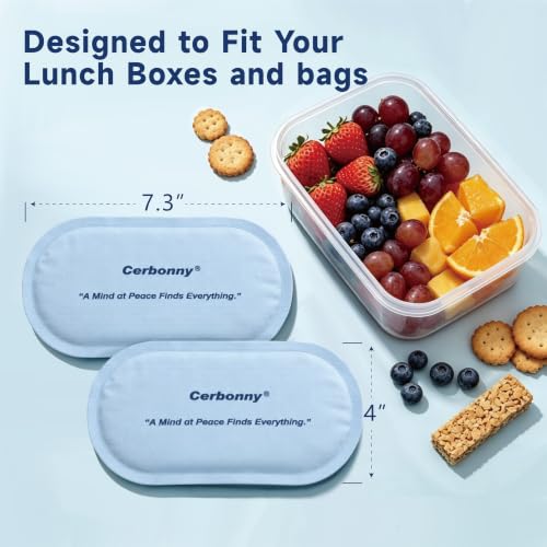 Cerbonny Slim Ice Packs for Lunch Boxes, Reusable, 2 Pack, Peace Blue - color: Light Blue