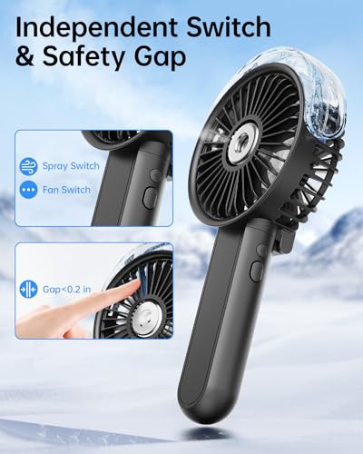 SWEETFULL Portable Misting Fan - 180° Foldable Handheld Personal Fan with Mist Spray, 3 Speeds, 30ml Water Tank, USB Rechargeable for Travel, Outdoors, Makeup, Camping, Home, and Office Use - color: Black