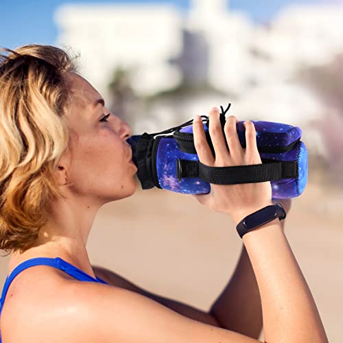 AUPET Water Bottle Sling Bag Sleeve Holder Carrier 25/32/40/64 oz,Insulated Crossbody Water Bottle Case Cover with Strap and Pockets for Men/Women Walking Hiking - color: purple starry sky, size: 32oz