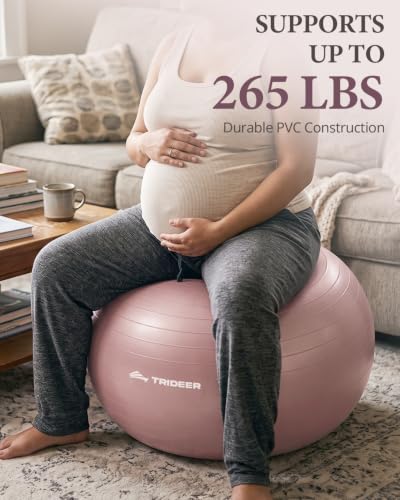 Trideer Yoga Ball for Exercise, Pregnancy, Active Sitting, 55/65/75cm - color: Blush Dawn Pink, size: L(23-26ines/58-65cm)