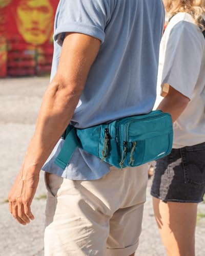 WATERFLY Fanny Pack Waist Bag: 2.5L Large 5 Zipper Pockets for Women Men - color: Cyan