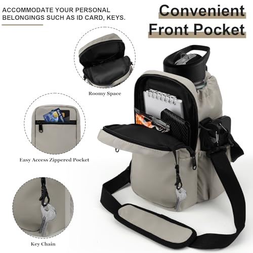 Water Bottle Holder with Strap, 32/40oz Insulation Water Bottle Carrier Bag with Phone Pocket, Water Bottle Sling Bag Crossbody Water Bottle Holder for Hiking Walking - color: Grey