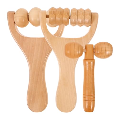 Healifty Wooden Massage Roller Set 3 Pieces Deep Tissue Manual Massager for Face Neck Shoulder Foot and Back Pain Relief Portable DIY Self Care Tool