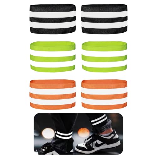 3 Pairs Reflective Bands for Walking at Night, High Visibility Safety Reflector Arm/Wrist/Ankle Straps for Runners, Cyclists, Night Running, Jogging & Outdoor Work (Black, Green, Orange)