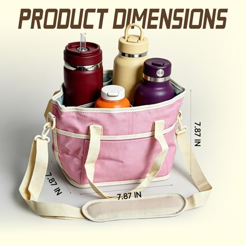 4 Compartment Drink Carrier Bag Family Size Insulated Water Bottle Holder & Tumbler Tote with Adjustable Strap Nylon Organizer Caddy with Front Pocket for Travel, Picnic, Delivery
