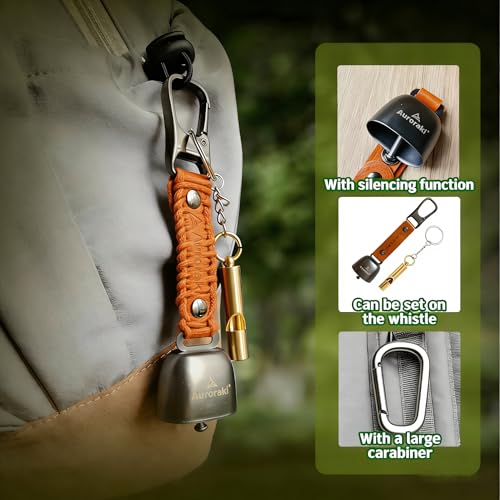 Auroraki's Loud Bear Bell with Magnetic Silencer for Bear Deterrent, Survival, Camping, Hiking, Biking, Climbing - Brown