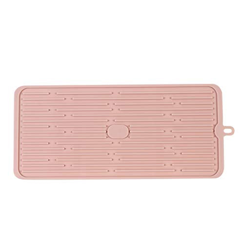Dish Drying Mat,Large Silicone Drying Mat,Silicone Kitchen Countertop Drying Mat for Pots, Pans, Glassware, Silverware (Pink) - color: M+ (15.3" x 7.8") Pink