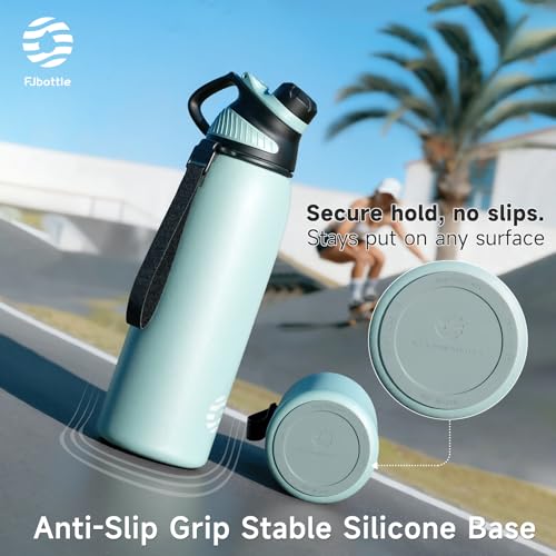 FJbottle 32oz Stainless Steel Insulated Water Bottle No Straw Spout Lid - color: Mint Green, size: 32 Ounces