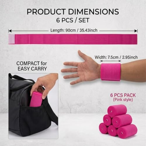6 Pack Ice Pack Extension Straps - 35"x3" Elastic Wrap for Hot & Cold Packs - color: Pink