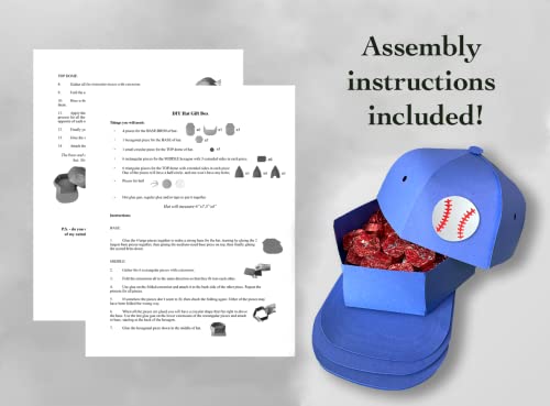 Baseball Cap Gift Box Cardstock Pieces (2 Sets) - Blue Baseball Hat Treat Box Pieces, DIY Craft Kit Gift Idea, 6”x7.5”x4”, Assembly Required