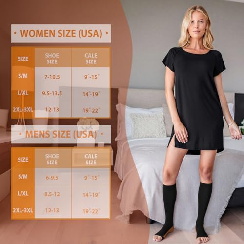 Compression Socks for Women&Men 20-30mmHg Graduated Knee High Stocking - color: 03-5 Pairs Open Toe Black Copper, size: Large-X-Large