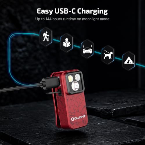 OLIGHT Oclip Pro Rechargeable EDC Clip-on Flashlight, Crackle Red - color: Crackle Red