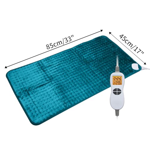 Ambershine 17''x33'' XXXL King Size Heating Pad with 12 Temperature Settings & 4 Auto-Off Countdown Timers, Pain Relief for Back/Neck/Shoulders/Abdomen/Legs(Light Teal) - color: Light Teal