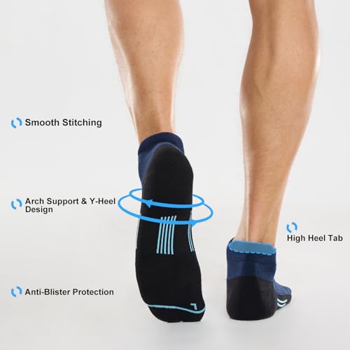 FITRELL Men's 6 Pack Ankle Running Socks Low Cut Cushioned Athletic Sports Socks 7-9/9-12/12-15 - color: Navy Black, size: 9-12