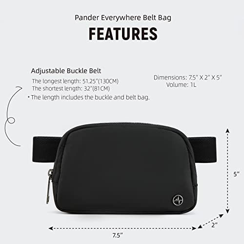 Pander Crossbody Belt Bag for Women and Men, Travel and Everyday Use, Black - color: Black
