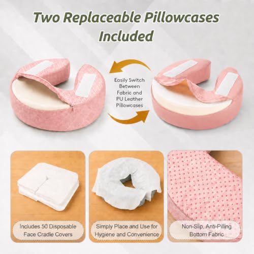 Massage Headrest for Bed, Head Holder & Face Cradle with Face Down Pillow - color: Pink, size: Extended