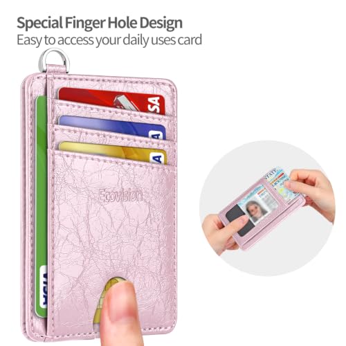 Slim Minimalist Front Pocket Wallet, RFID Blocking Credit Card Holder Wallet with Integrated D-Shackle for Men Women - color: Glossy Pink