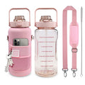 Half Gallon Water Bottle with Sleeve, 64OZ Motivational Water Bottle - color: Pink