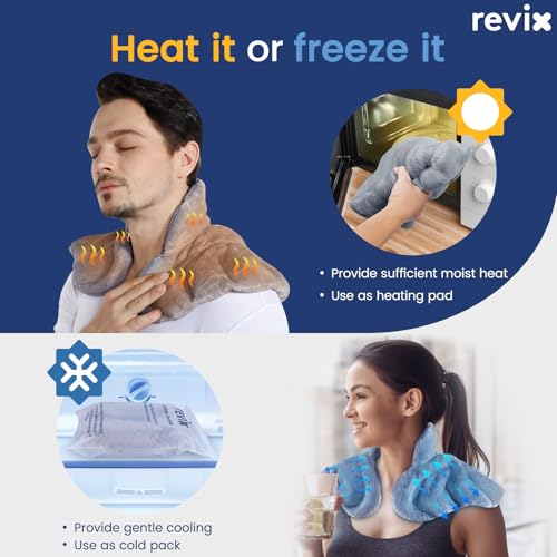 REVIX Microwave Heating Pad Set, Moist Heat Neck Shoulder Wrap & Eye Mask - color: Gray