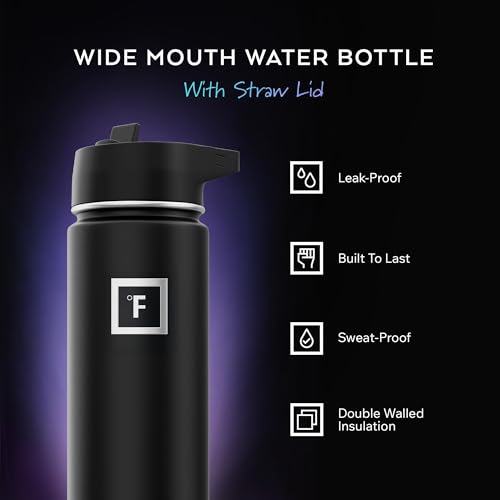 IRON °FLASK Camping & Hiking Hydration Flask with Straw, Wide Mouth Insulated Stainless Steel Sports Water Bottle - 18 oz Bubble Gum