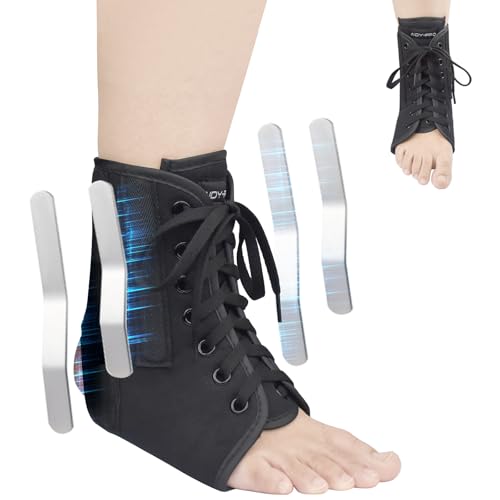 AIDY-PRO Lace Up Ankle Brace with Metal Side Stabilizers, Adjustable Lace-Up Ankle Braces for Men and Women Sprained Foot Support Brace for Posterior Tibial Tendonitis Achilles Tendon Injury S - size: Small
