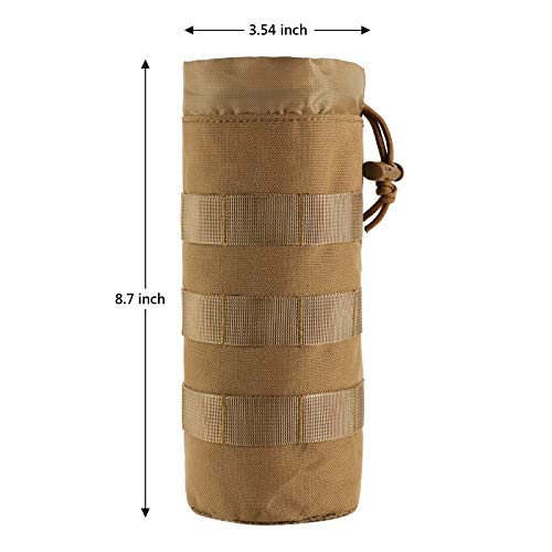 FRTKK Tactical MOLLE Water Bottle Pouch with Drawstring Open Top & Mesh Bottom, Military Water Bottle Holder Bag Sports Travel Hydration Carrier - color: Tan