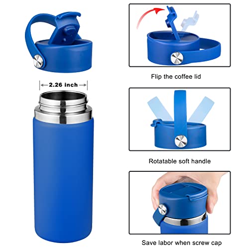 FLORAPELL Lid Compatible with Hydro Flask 12 16 18 20 32 40 OZ Wide Mouth, Flip Lid Replacement Lids with Flex Strap Handle, Leak-Proof Flask Cap for Hydro Flask Coffee Mug - color: Cobalt