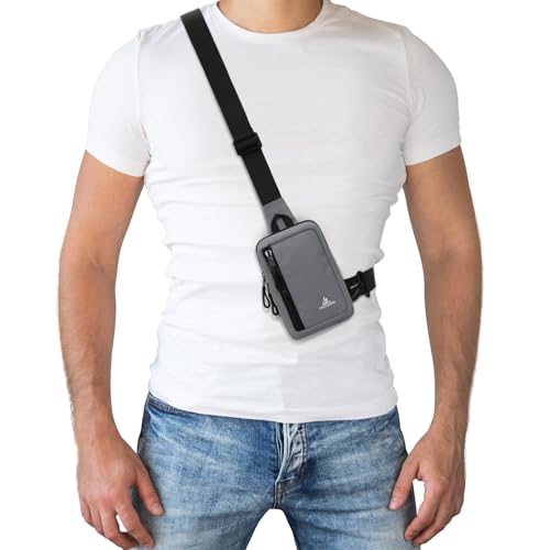 Peicees Small Crossbody Bag for Men Women Mini Sling Bag Travel Running Phone Daypack Cross Body Shoulder Bags with Keyholder - color: Grey