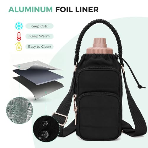 Crossbody Water Bottle Bag with Shoulder Strap for Women, Black - color: Black