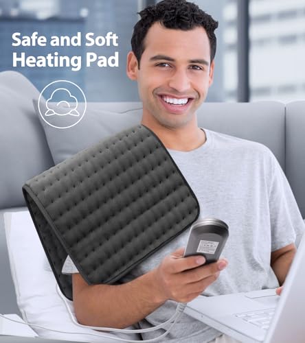 VALGELUIK Heating Pad for Back Pain Relief, 12"x24" Electric Heat Pad Gifts - color: Deep Gray, size: 12 Inch x 24 Inch