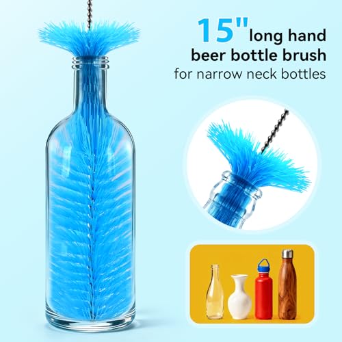 Bottle Brush Set with Straw Cleaner Brush and 3 in 1 Cup Lid Cleaning Brush, Water Bottle Cleaner with Long Handle for Cleaning Narrow Neck Beer, Cup, Wine Glasses, Tumblers, Baby Bottles - color: 4pack-blue