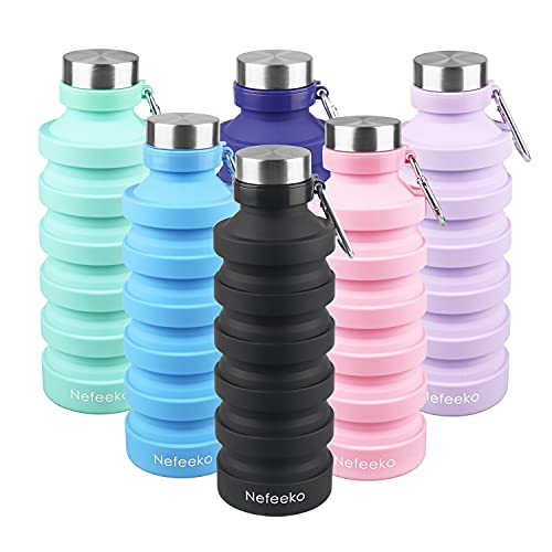 Nefeeko Collapsible Foldable Water Bottle, 27oz Reuseable BPA Free Silicone Portable Leak Proof Sports Water Bottle with Carabiner for Travel Gym Camping Hiking - color: Mint Green-27oz