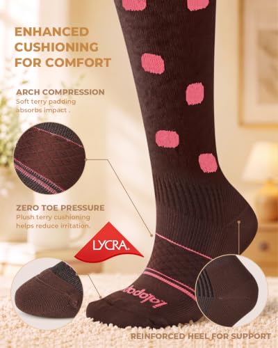 LYCRA® Compression Socks for Women,20-30 mmHg - color: Polka Dot, size: Large-X-Large