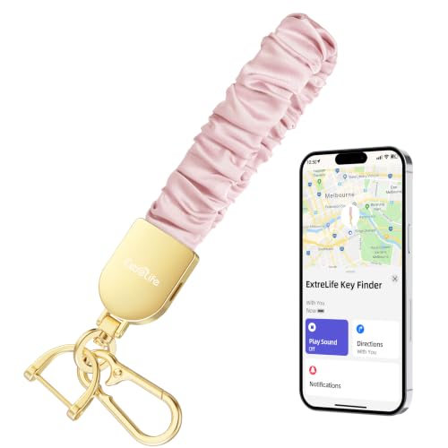 Keychain Wristlet, Works with Apple Find My, Rechargeable - color: Pink