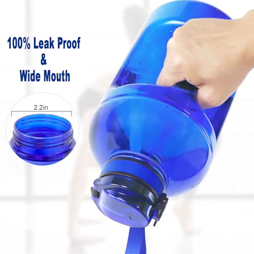 GEMFUL 3L Water Bottle with Straw & Handle BPA-Free Gym Jug (Royal Blue) - color: Royal Blue, size: 3 L