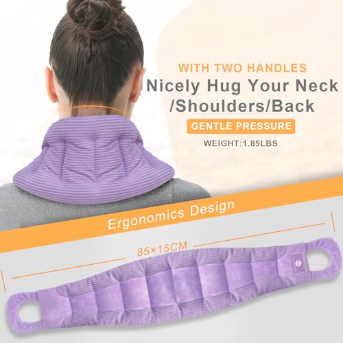UNCN Long Heating Pad for Neck and Shoulders Back 33 x 5.9inches Microwavable Large Moist Heat Pack Warm Hot Compress Neck Wrap Weighted Bag Massage Reusable Herbal Nature Calming Portable - color: Lavender