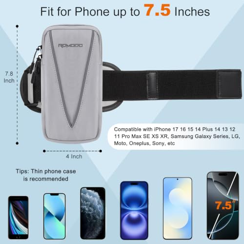 Running Armband Phone Holder, 2 Pockets Cell Phone Holder 7.5” Grey - color: 02 - Grey