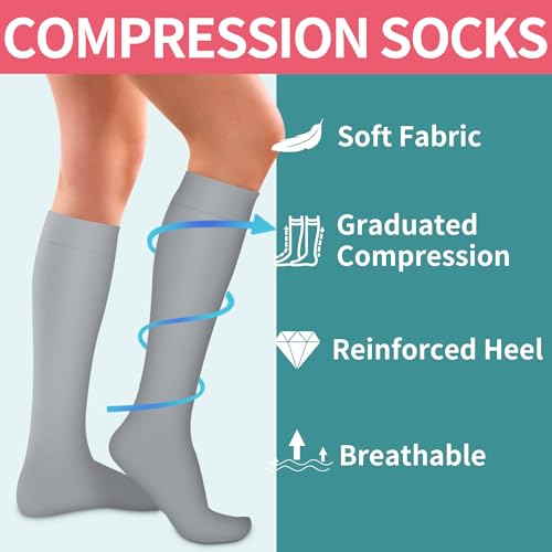 COOLOVER Compression Socks for Women and Men - Best for Circulation, Running, Athletic, Recover, Nurse, Travel - color: 12 Black/Black/Gray/Gray/Navy/Navy