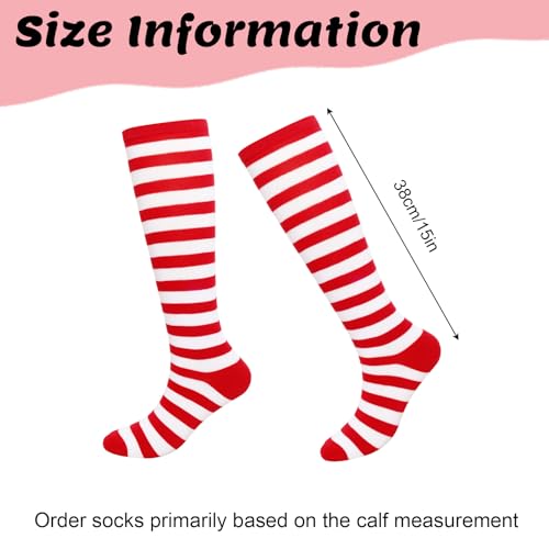 Gvhntk Knee High Striped Socks Long Thin Tube Sports Compression Socks Casual Stripe Tube Stockings for Running - color: Red and White