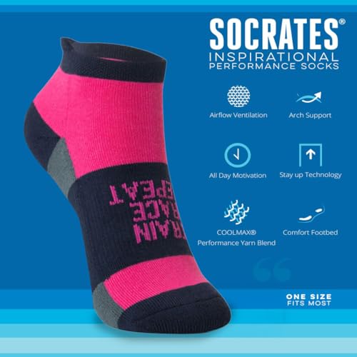 Gone For a Run Motivational Ankle Running Socks - Affirmation Runners Gifts - color: Train Race Repeat (Pink/Navy)
