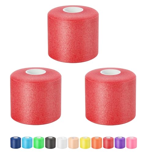Pre Wrap Athletic Tape 3 Pack, 2.76 Inch x 30 Yards Foam Underwrap, Red - color: Red