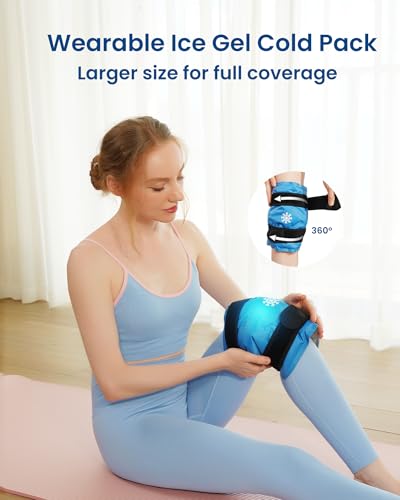 Ice Pack for Knee Pain Relief, Reusable Gel Ice Wrap for Leg Injuries, Swelling, Knee Replacement Surgery, Cold Compress Therapy for Arthritis, Meniscus Tear, Sports Injuries - size: Large