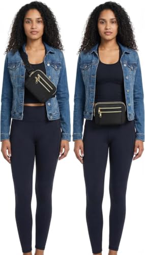 Fanny Packs for Women Crossbody Belt Bags, Waist Pack with Adjustable Strap - color: B-Black, size: Double Layer