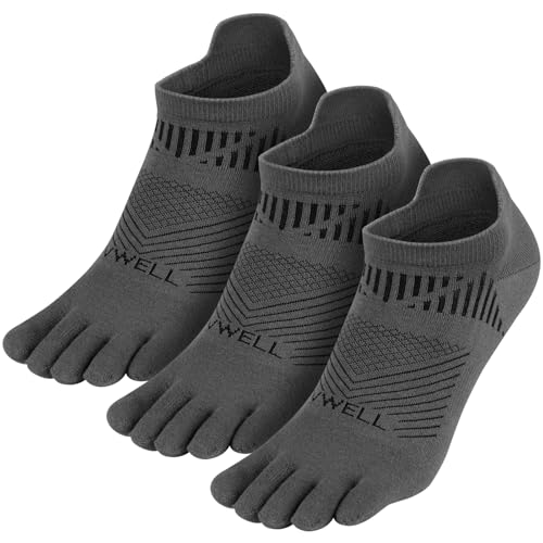 VWELL Toe Socks for Men Women COOLMAX Athletic Running Ankle Socks (3Pairs) - color: Grey, size: Medium