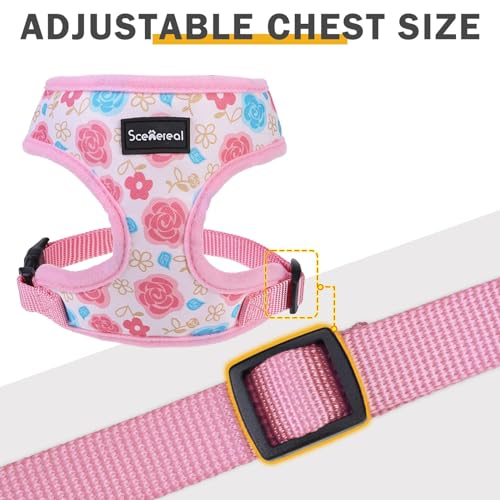 SCENEREAL Small Dog Harness and Leash Set, Flowers Pink, XS - color: Pink-Floral, size: XS: Chest Girth: 10"-14"
