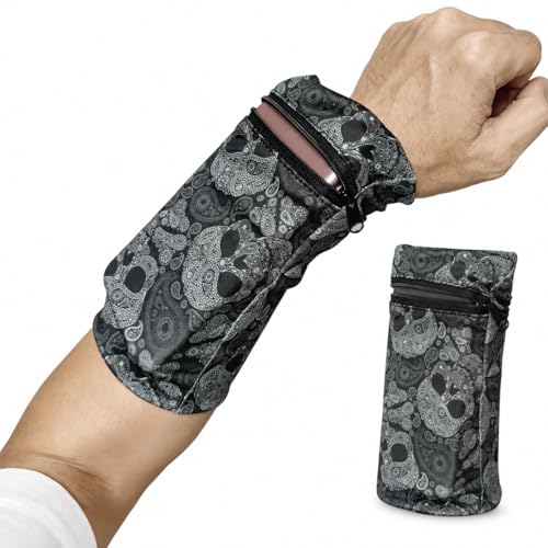 1 Pack Running Phone Armband Holder, Zipper Wrist Arm Pouch for Workout Gym Jogging Pocket for Phone Keys Cards Men Women - color: Skull