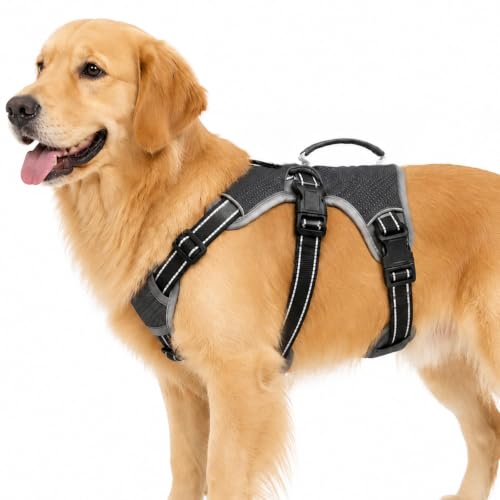 Escape Proof Dog Harness, No Escape No Pull Reflective Dog Harness with Durable Handle, Adjustable Heavy Duty Vest for Small Medium Large Dogs, Walking and Training (Black,L) - color: Black, size: L (Pack of 1)